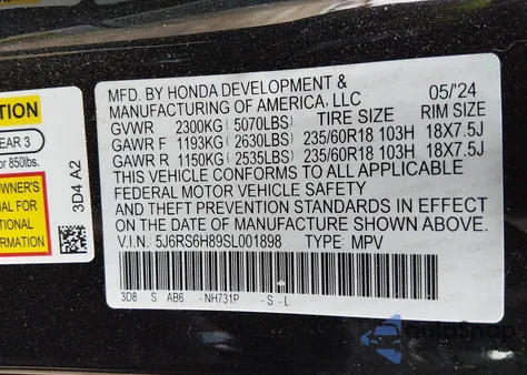 2025 Honda Cr-V Hybrid Sport-L из США, поврежденный, VIN 5J6RS6H89SL001898